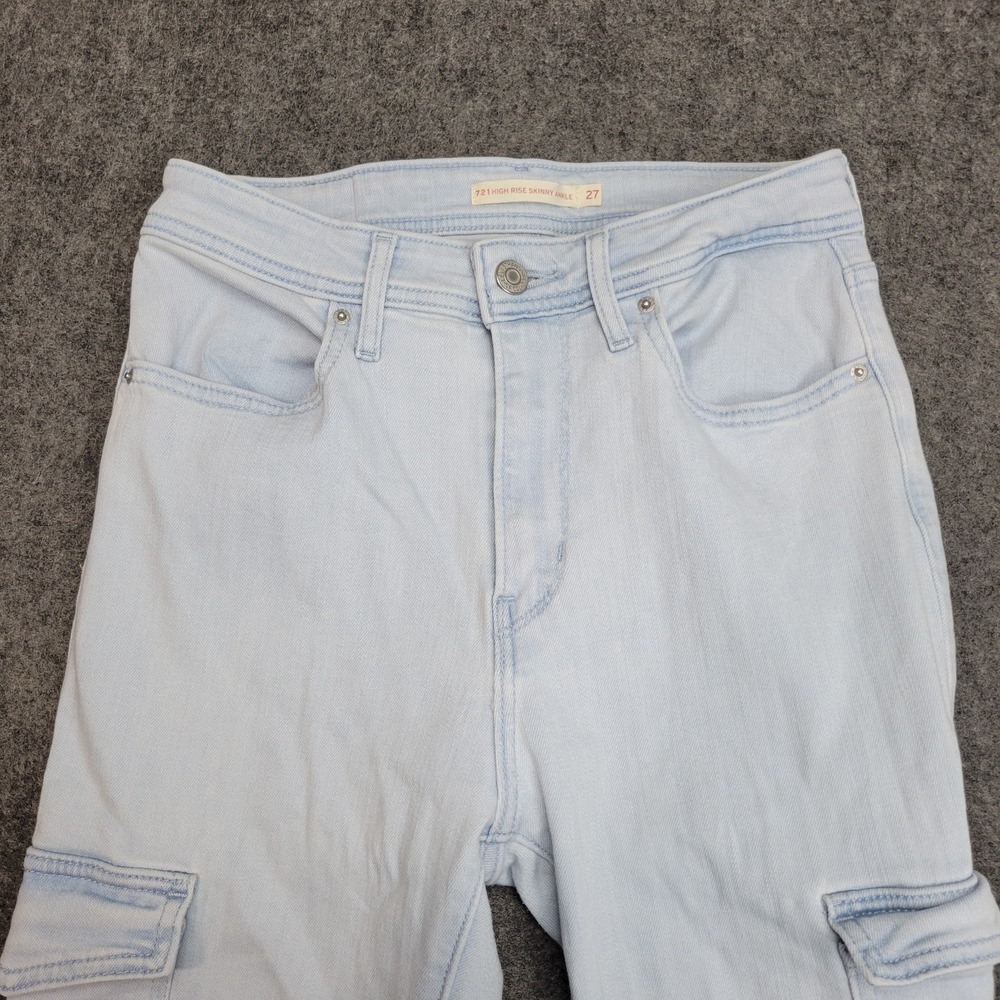 Levis 721 Cargo Jeans Womens 27 Blue Y2K Streetwear Grunge High Rise Skinny Leg - Picture 4 of 13